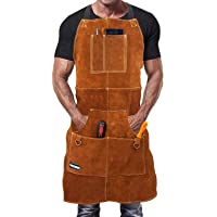 WELDINN Mandil de Soldador Premium de Cuero Protector para Hombre. Delantal de Herrero Termico Ignifugo para Soldadura…